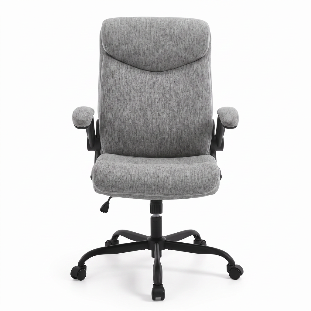 Chaise Ergonomique Confort — Gris lin et coton — vue de face sur fond blanc