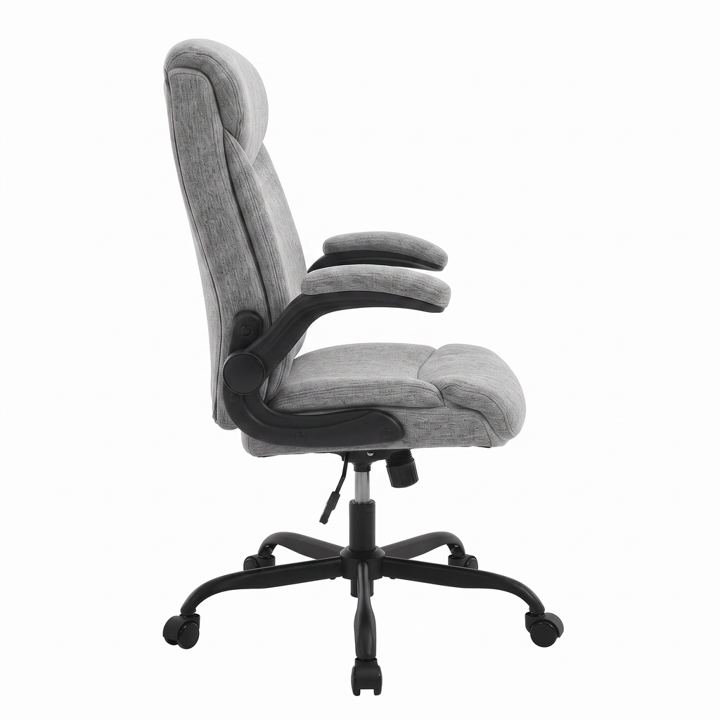 Chaise Ergonomique Confort — Gris lin et coton — vue de profil sur fond blanc