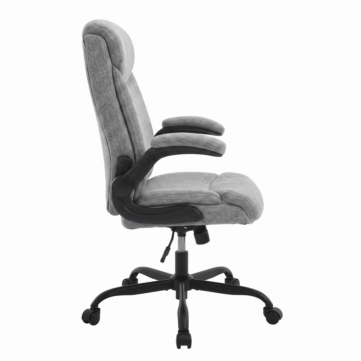 Chaise Ergonomique Confort — Gris lin et coton — vue de profil sur fond blanc