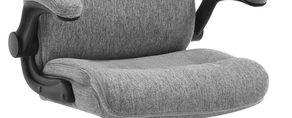 Chaise Ergonomique Confort — Gris lin et coton — accoudoirs rabattables et assise mousse haute densité