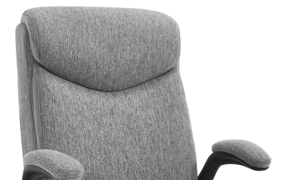 Chaise Ergonomique Confort — Gris lin et coton — dossier haut matelassé en tissu