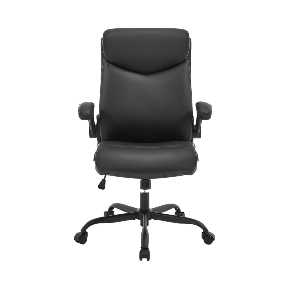 Chaise Ergonomique Confort — Noir simili cuir — vue de face sur fond blanc