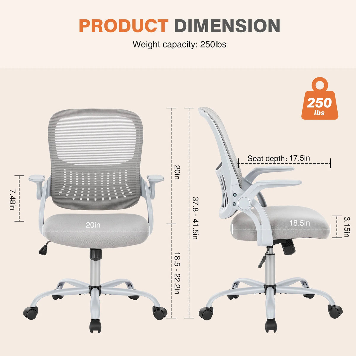 Chaise Ergonomique Essentiel Gris - vraie photo fournisseur, dimensions