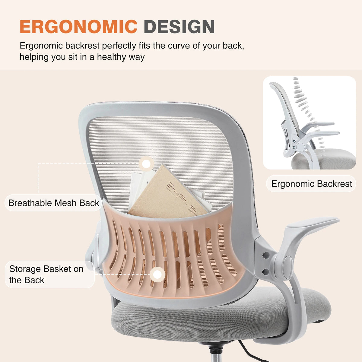 Chaise Ergonomique Essentiel Gris - vraie photo fournisseur, dossier ergonomique