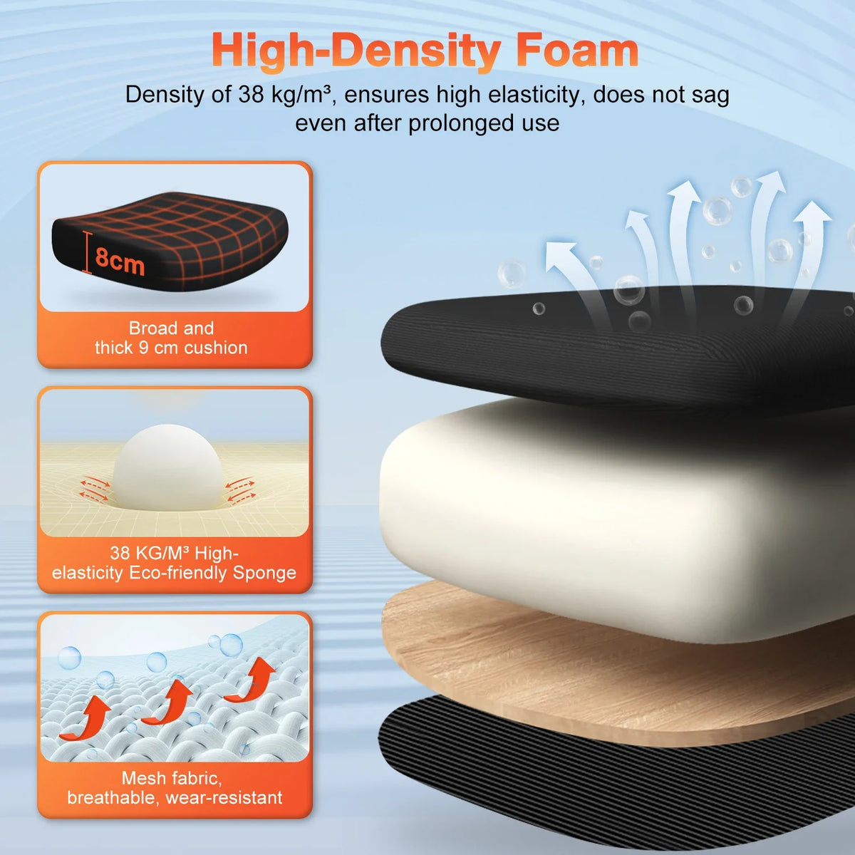 Chaise Ergonomique Signature — Assise 8 cm mousse haute densité 38 kg/m³
