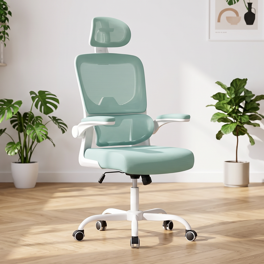 Chaise Ergonomique Signature Menthe — ambiance bureau épuré lumière naturelle